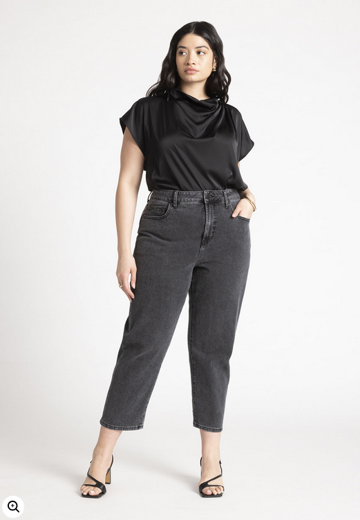 ELOQUII Women's Pleat Detail Satin Shirt - Black Onyx