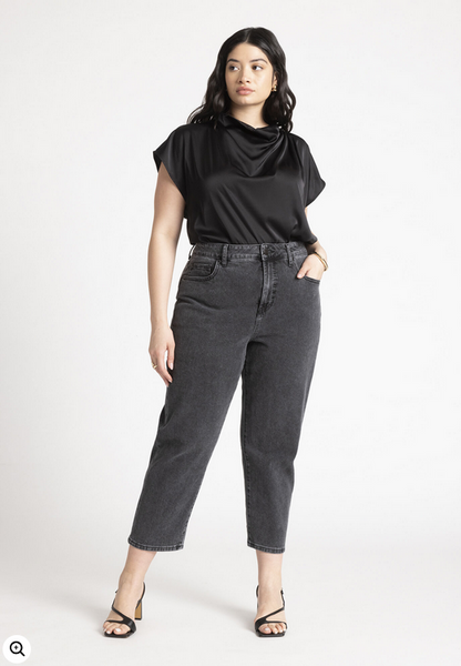 ELOQUII Women's Pleat Detail Satin Shirt - Black Onyx