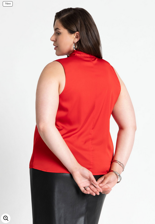 ELOQUII Women's Sleeveless Satin Bow Blouse