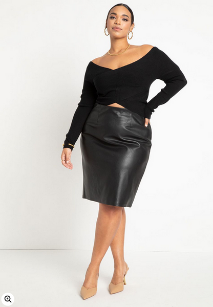 ELOQUII Women's Wrap Front Cropped Sweater