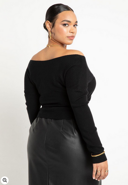 ELOQUII Women's Wrap Front Cropped Sweater