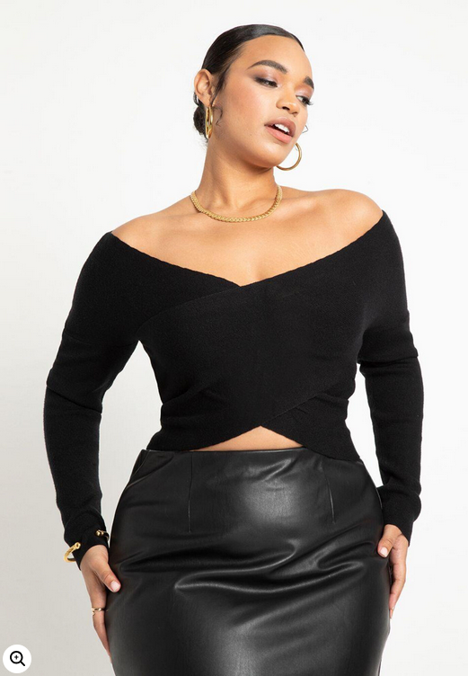 ELOQUII Women's Wrap Front Cropped Sweater