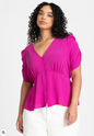 ELOQUII Women's Shirred Sleeve Top With Buttons