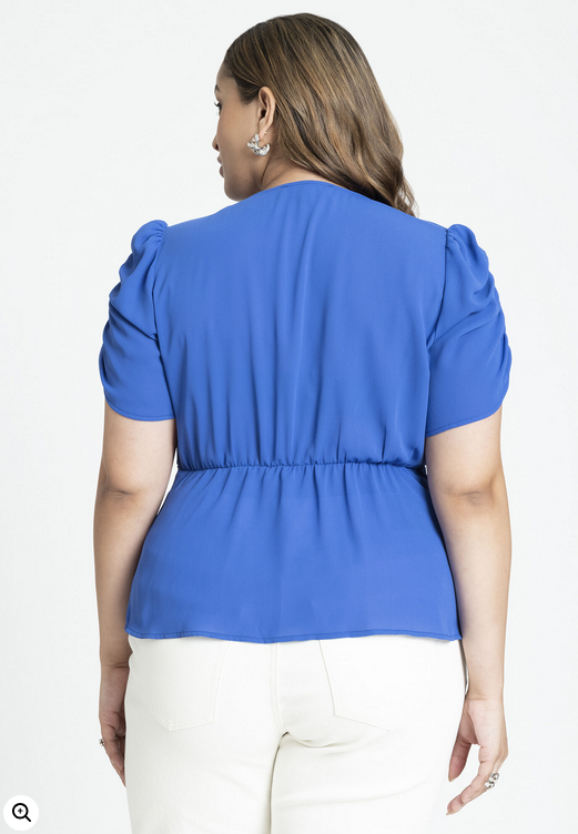 ELOQUII Women's Shirred Sleeve Top With Buttons