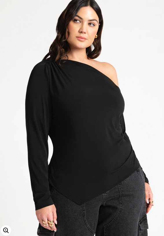 ELOQUII Women's One Shoulder Tee With Ruching
