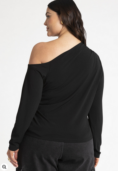 ELOQUII Women's One Shoulder Tee With Ruching
