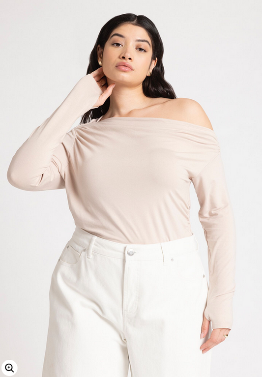 ELOQUII Women's One Shoulder Tee With Ruching