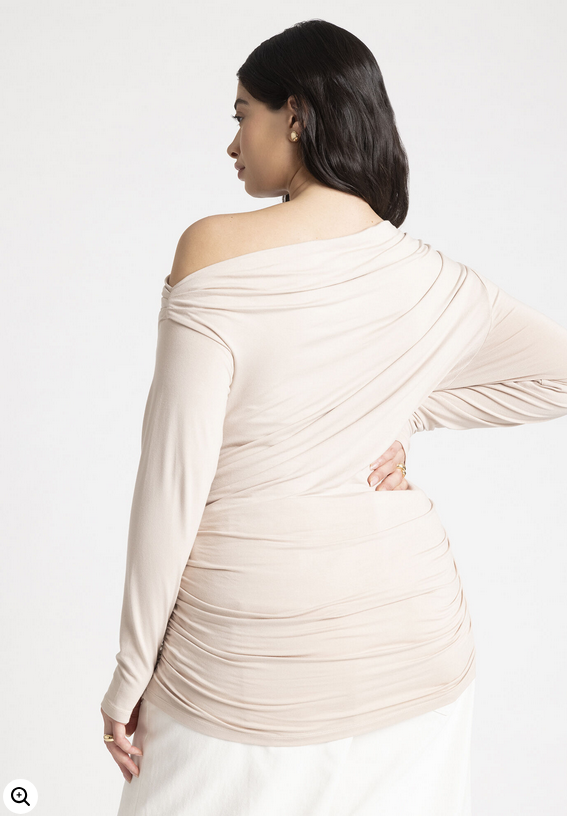 ELOQUII Women's One Shoulder Tee With Ruching