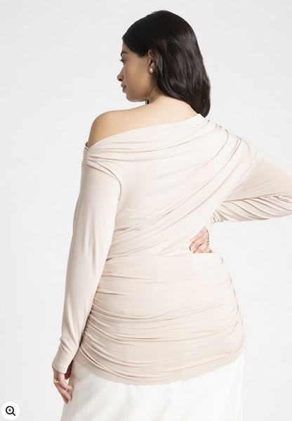 ELOQUII Women's One Shoulder Tee With Ruching