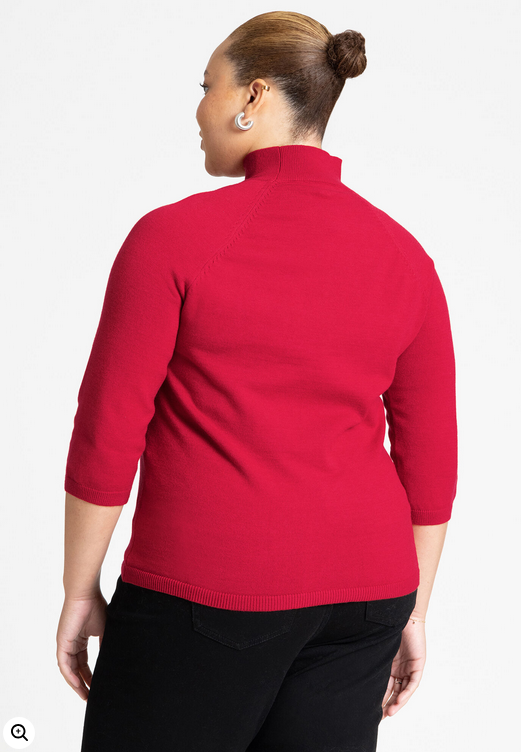 ELOQUII Women's Three Quarter Sleeve Turtleneck Sweater