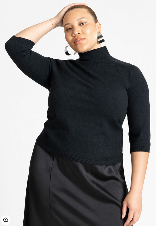 ELOQUII Women's Three Quarter Sleeve Turtleneck Sweater