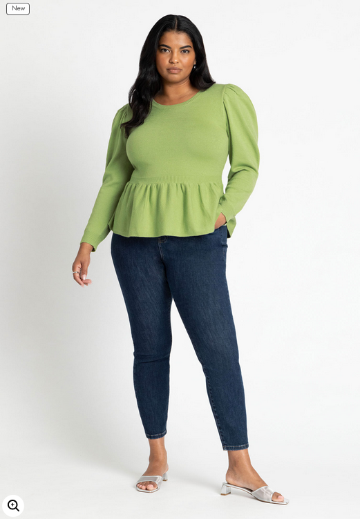 ELOQUII Women's Peplum Puff Sleeve Sweater