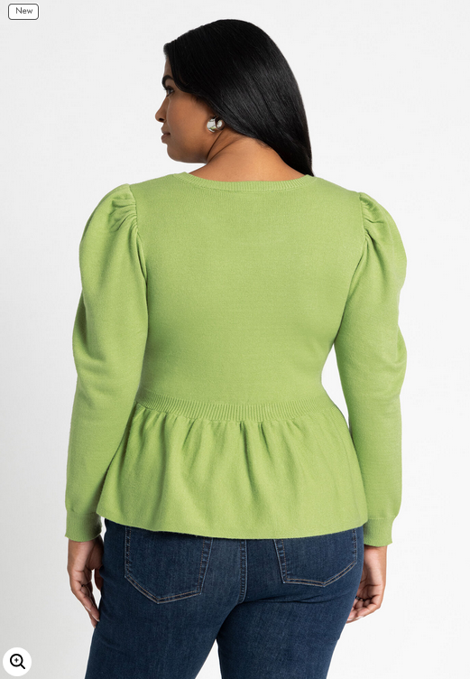 ELOQUII Women's Peplum Puff Sleeve Sweater