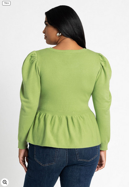 ELOQUII Women's Peplum Puff Sleeve Sweater