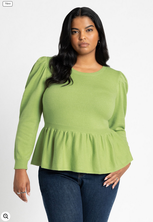ELOQUII Women's Peplum Puff Sleeve Sweater