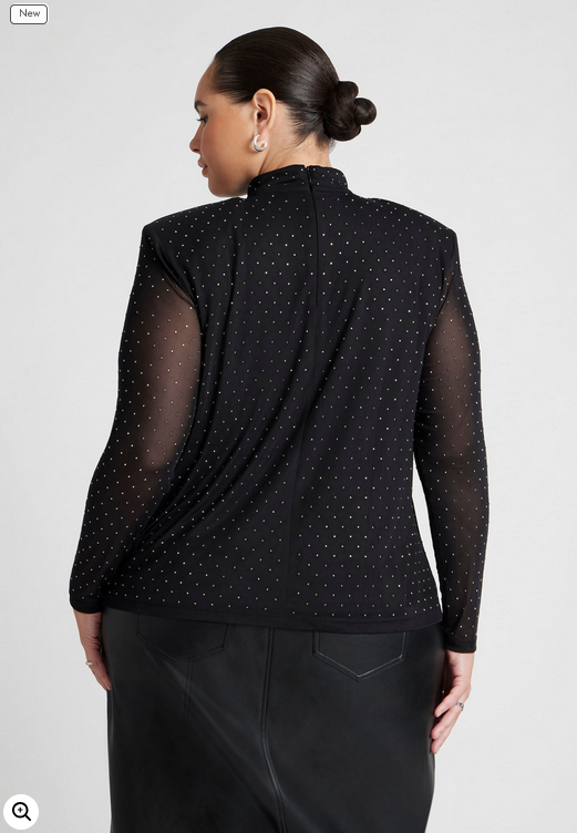 ELOQUII Women's Strong Shoulder Top W/ Crystal Embellishment
