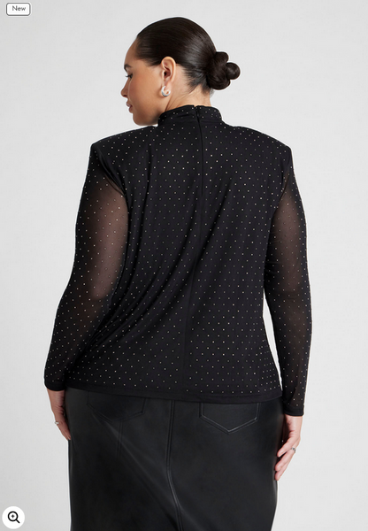 ELOQUII Women's Strong Shoulder Top W/ Crystal Embellishment
