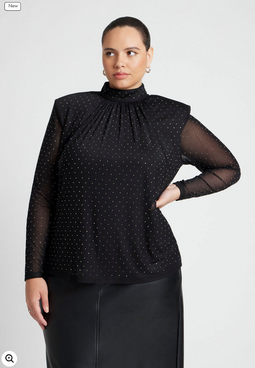 ELOQUII Women's Strong Shoulder Top W/ Crystal Embellishment
