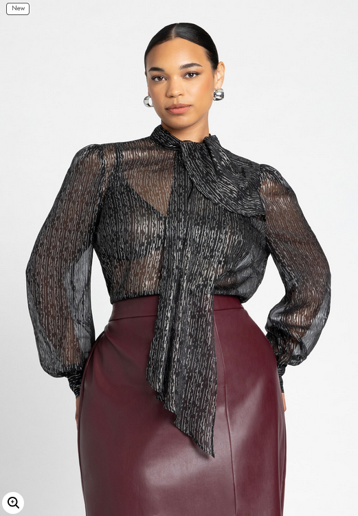 ELOQUII Women's Sheer Lurex Blouse