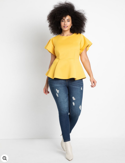 ELOQUII Women's Flare Sleeve Peplum Top