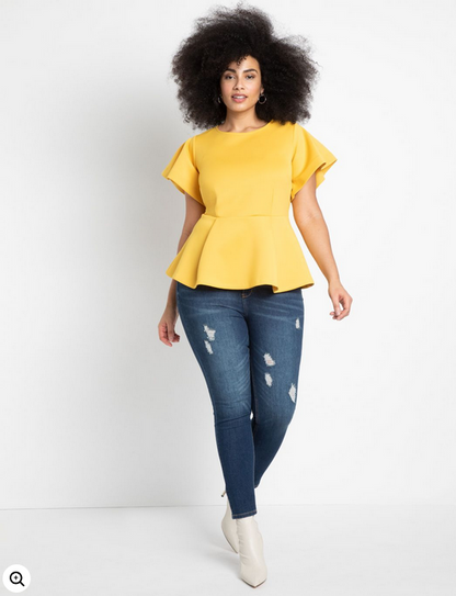 ELOQUII Women's Flare Sleeve Peplum Top