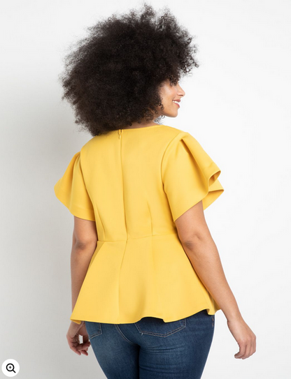 ELOQUII Women's Flare Sleeve Peplum Top