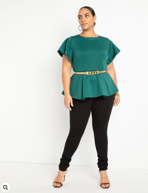 ELOQUII Women's Flare Sleeve Peplum Top