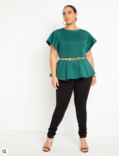 ELOQUII Women's Flare Sleeve Peplum Top