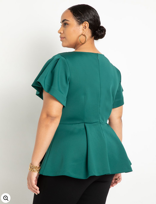 ELOQUII Women's Flare Sleeve Peplum Top