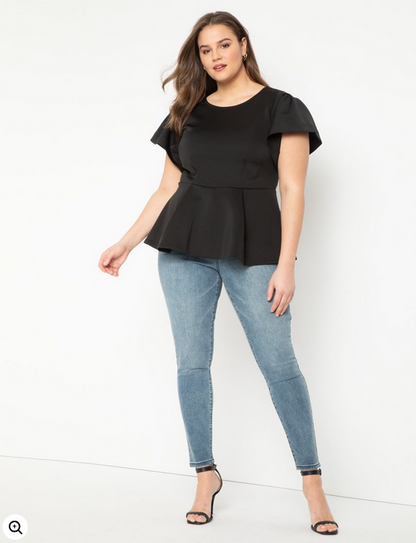ELOQUII Women's Flare Sleeve Peplum Top