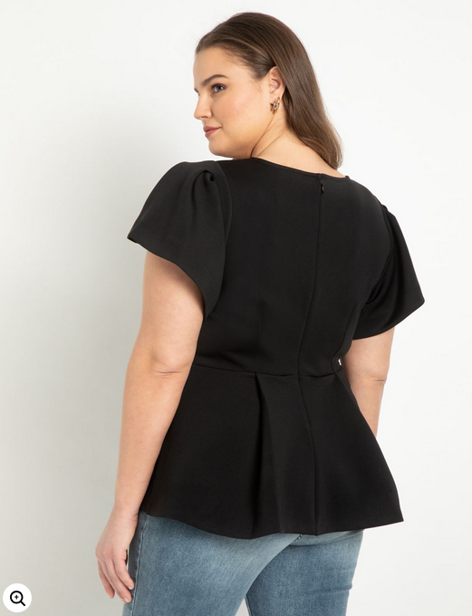 ELOQUII Women's Flare Sleeve Peplum Top