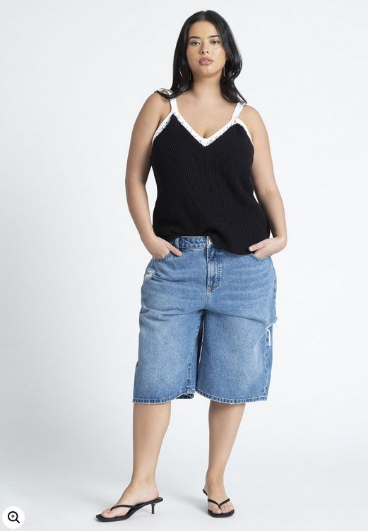 ELOQUII Women's Pointelle Detail Top
