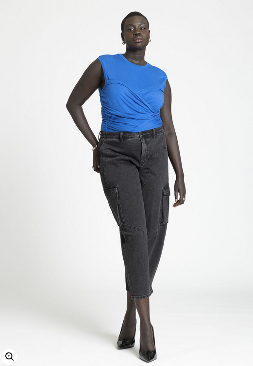 ELOQUII Women's Ruched Overlay Detail Top