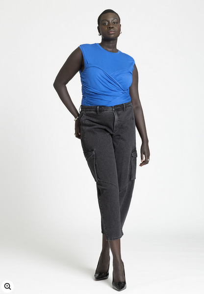 ELOQUII Women's Ruched Overlay Detail Top