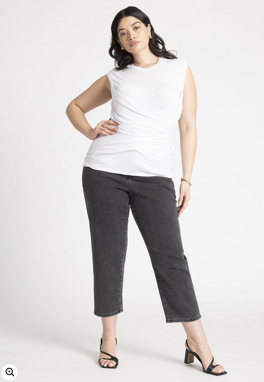 ELOQUII Women's Ruched Overlay Detail Top