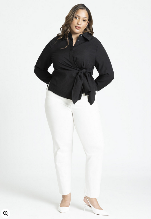 ELOQUII Women's Hip Tie Collared Shirt