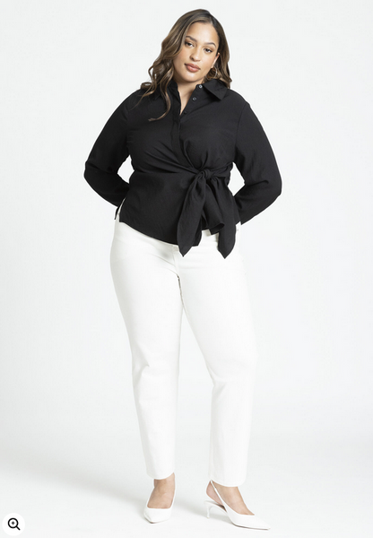 ELOQUII Women's Hip Tie Collared Shirt