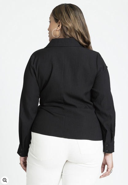 ELOQUII Women's Hip Tie Collared Shirt