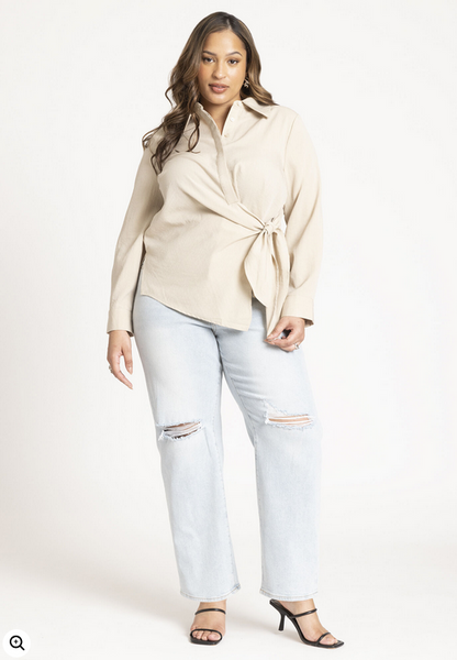 ELOQUII Women's Hip Tie Collared Shirt