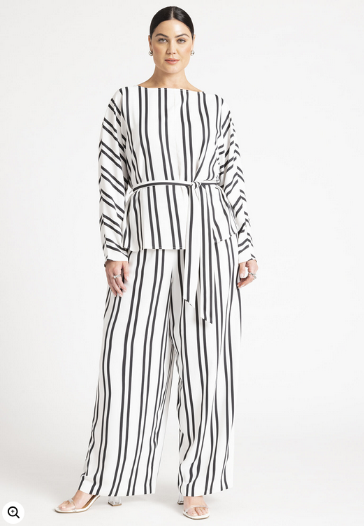 ELOQUII Women's Waist Tie Striped Top
