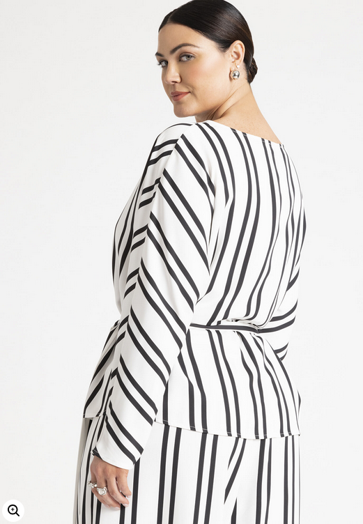ELOQUII Women's Waist Tie Striped Top