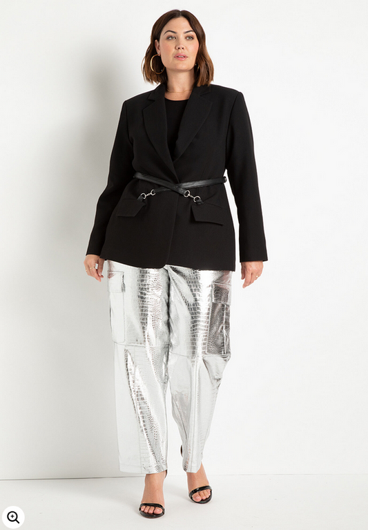 ELOQUII Women's Croc Faux Leather Cargo Pant