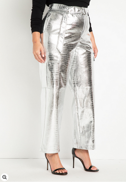 ELOQUII Women's Croc Faux Leather Cargo Pant