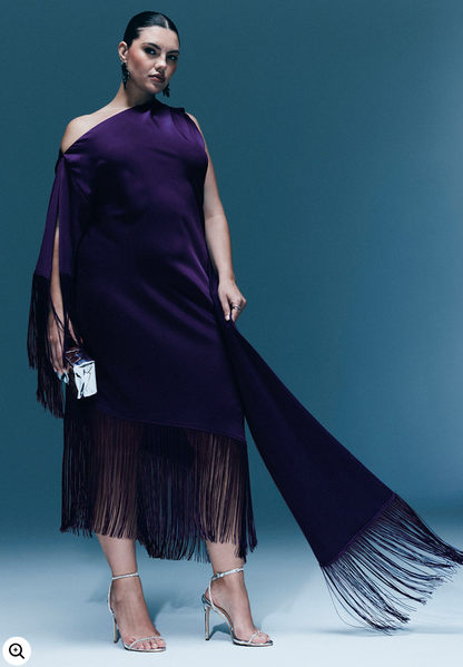 ELOQUII Women's Scarf Neck Fringe Dress