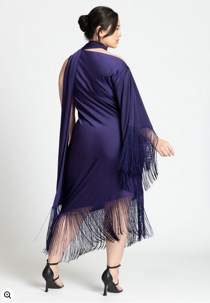 ELOQUII Women's Scarf Neck Fringe Dress