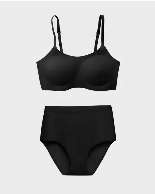 EBY Bra & Panty Set - Seamless Support Bralette & High Waisted set in Black