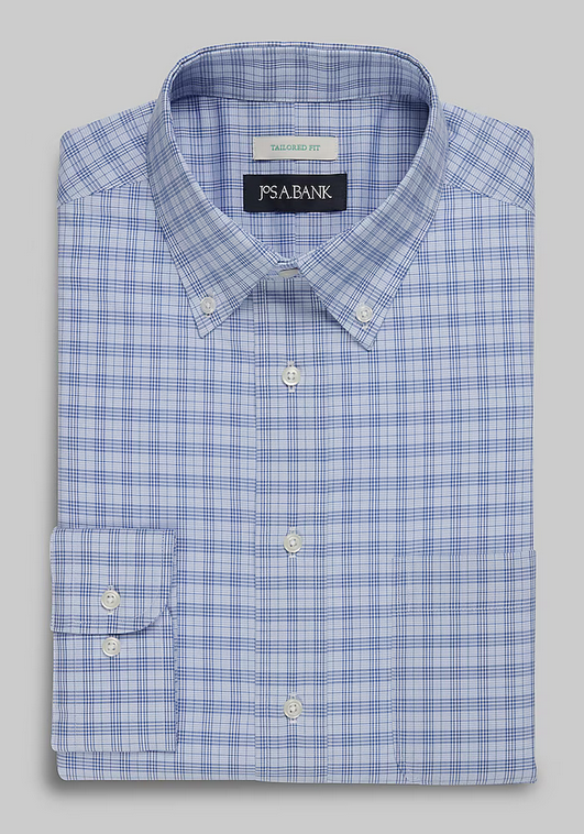 Jos. A. Bank Jos. A. Bank Tailored Fit Plaid Dress Shirt #57B8 - Blue - 70 - Big & Tall