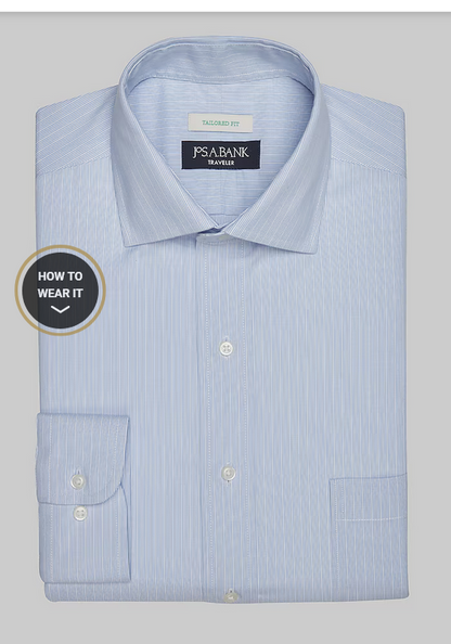 Jos. A. Bank  Traveler Collection Tailored Fit Spread Collar Stripe Dress Shirt #51B6