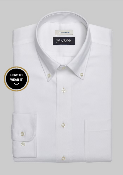Jos. A. Bank Jos. A. Bank Traditional Fit Button-Down Collar Solid Dress Shirt #52B5 - White- Regular