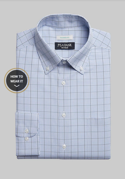 Jos. A. Bank  Traveler Collection Tailored Fit Button-down Collar Windowpane Grid Dress Shirt #5G7R